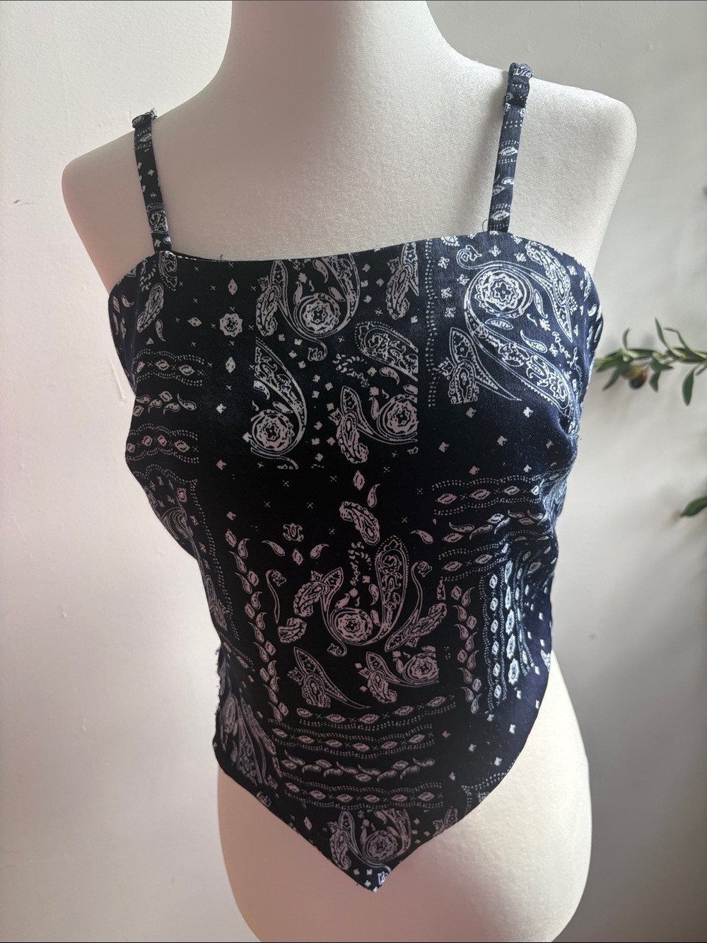 Navy Paisley Handkerchief Crop Top